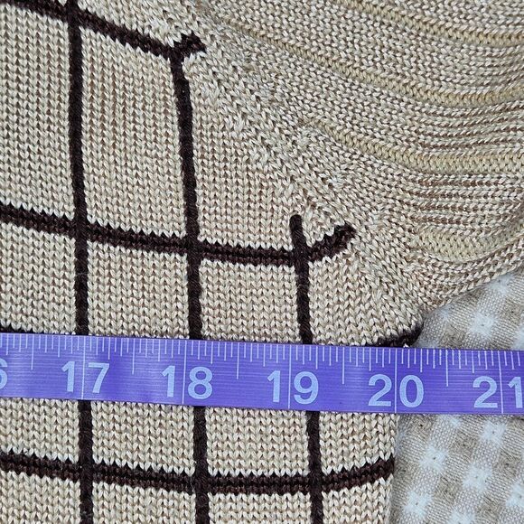 Talk of the Walk Atlantic City 80s Quarter Zip Camel Brown Plaid Knit Sweater - Picture 8 of 12